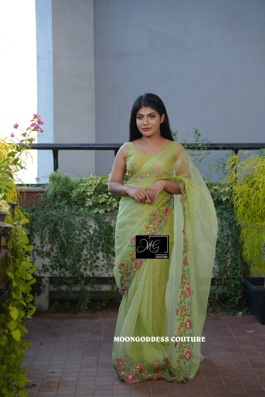  DF 180 Tanya Multi Embroidery Organza Saree Suppliers In India